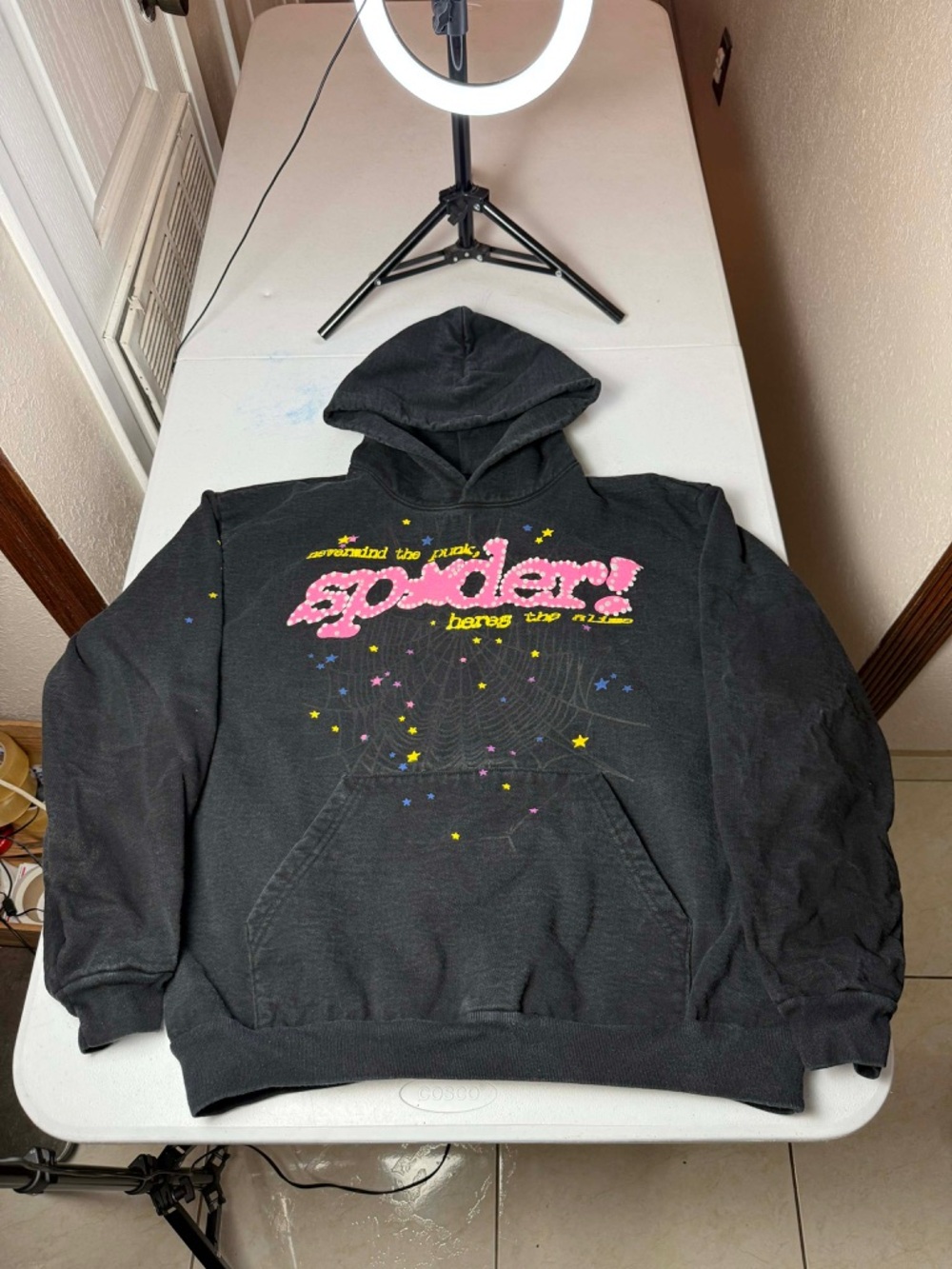 Sp5der Pullover Hoodie Black Pink Yellow Graphic Spider Web Stars Spyder Sz XL
